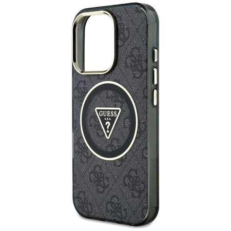 Guess IML Metal Glitter 4G Circle Triangle MagSafe - pouzdro pro iPhone 16 Pro Max (černé)