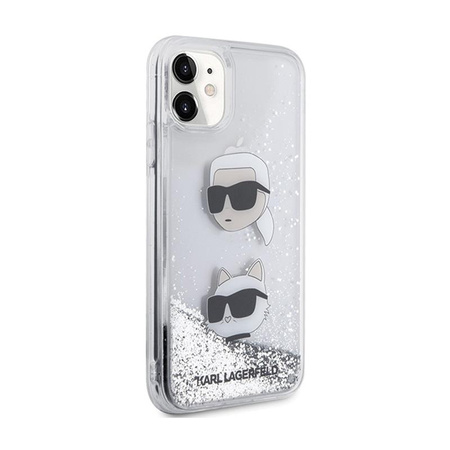 Karl Lagerfeld Liquid Glitter Karl & Choupette Heads - pouzdro pro iPhone 11 (stříbrné)