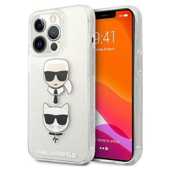 Karl Lagerfeld Glitter Karl & Choupette Head - iPhone 13 Pro Max tok (ezüst)