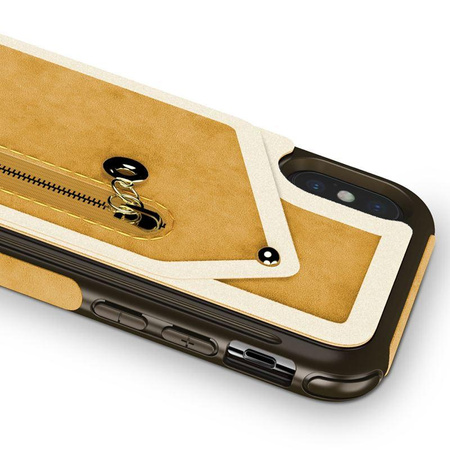 Zizo Nebula Wallet Case - Étui en cuir pour iPhone X avec poches pour cartes + pochette zippée + verre 9H pour l'écran (Marron clair/Marron)