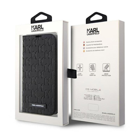 Karl Lagerfeld Booktype Saffiano Monogram - iPhone 14 Pro Max Case (Black)