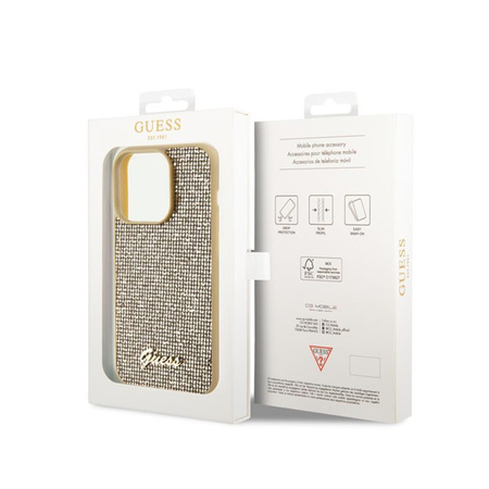 Guess Disco Metal Script - Case for iPhone 15 Pro (Gold)