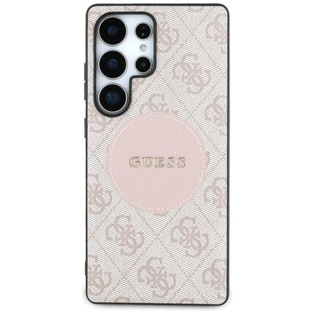 Guess 4G Round Patch Classic Logo MagSafe - pouzdro pro Samsung Galaxy S25 Ultra (růžové)