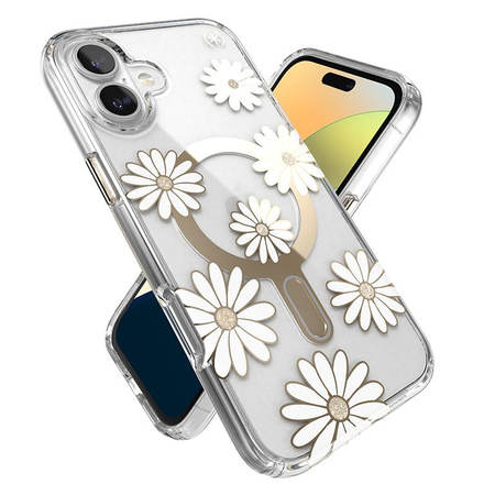 Speck Presidio Lux ClickLock & MagSafe - Case for iPhone 16 Plus (Sunshine Daisies / Clear / Gold)