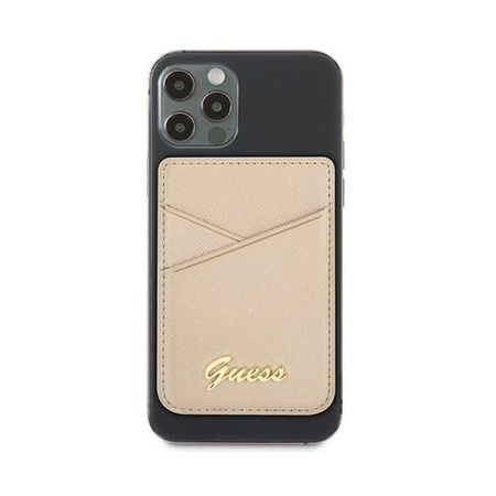 Guess Wallet Card Slot MagSafe Saffiano - Magnetická peněženka (zlatý)
