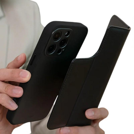 Moshi Overture MagSafe - 3v1 Kožené pouzdro s klopou iPhone 16 Pro (Charcoal Black)