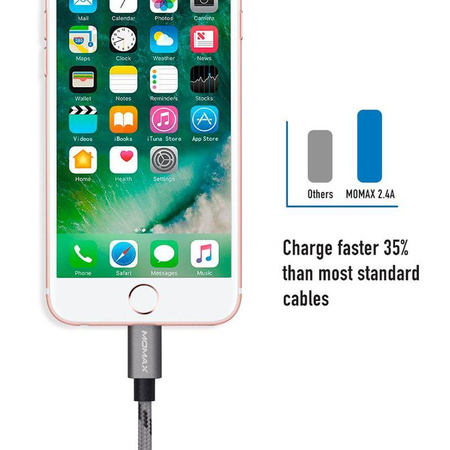 Momax Elite link - USB to Lightning MFi connection cable + flexible stand, 2.4 A, 1 m (Silver)