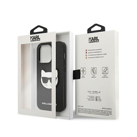 Karl Lagerfeld Saffiano Choupette Head Patch Case - Hülle für iPhone 14 Pro (Schwarz)
