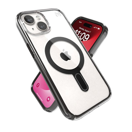 Speck Presidio Perfect-Clear ClickLock & MagSafe - Case iPhone 16e / iPhone 15 / iPhone 14 / iPhone 13 (Clair / Noir givré / Gris ardoise)
