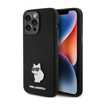 Karl Lagerfeld Silikon Choupette Metall Pin - iPhone 15 Pro Tasche (schwarz)