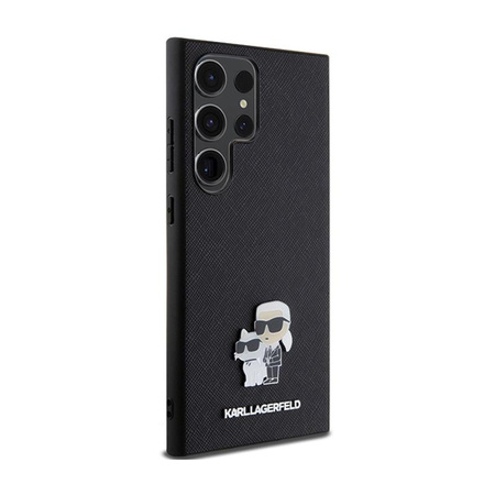 Karl Lagerfeld Saffiano Karl & Choupette Metal Pin - Pouzdro na Samsung Galaxy S24 Ultra (černé)