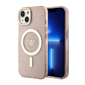 Guess Glitter Gold MagSafe - Case for iPhone 14 Plus (Pink)