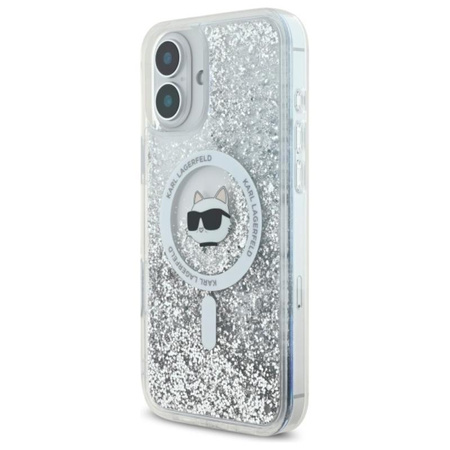 Karl Lagerfeld Liquid Glitter Choupette Head MagSafe - Pouzdro pro iPhone 16 (průhledné)