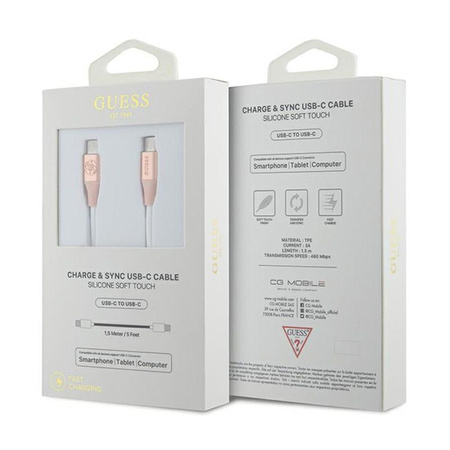 Guess Ebossed Logo - Kabel USB-C pro rychlé nabíjení 1,5 m (růžový)