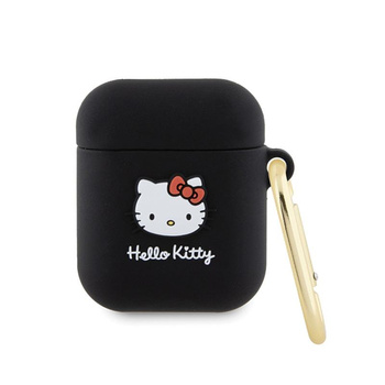 Hello Kitty Silikonová 3D hlava kočičky - pouzdro pro AirPods 1/2 generace (černé)