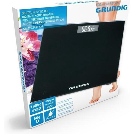 Grundig - Elektronikus fürdőszoba mérleg, üveg, 180 kg-ig (fekete)