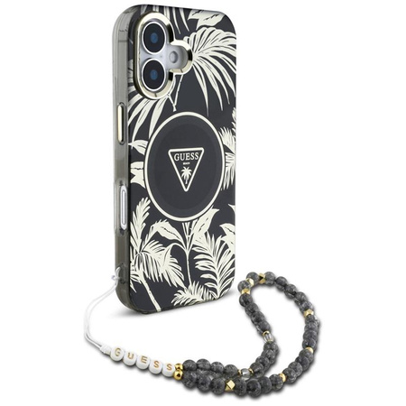 Guess Palm Trees Triangle Pearl Strap MagSafe - Pouzdro pro iPhone 16 (černý)