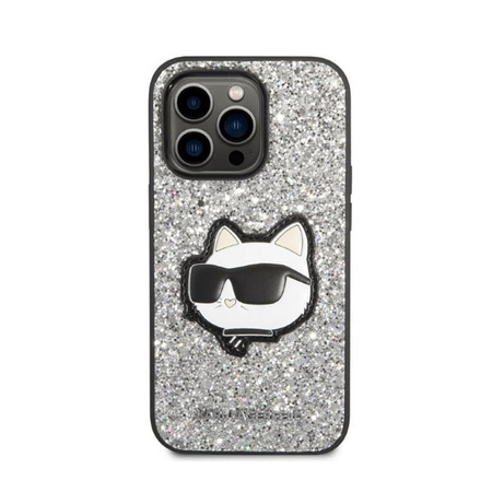 Karl Lagerfeld NFT Glitter Choupette Patch - Hülle für iPhone 14 Pro (Silber)