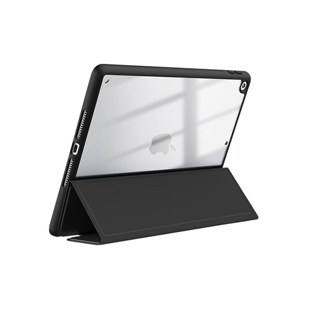 Crong PrimeFolio - Pouzdro pro iPad 10,2" (2021-2019) se stojánkem a úložným prostorem pro Apple Pencil (černé/průhledné)