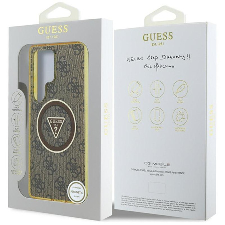 Guess 4G Glitter Triangle Buttons MagSafe - pouzdro pro Samsung Galaxy S25 Ultra (hnědé)