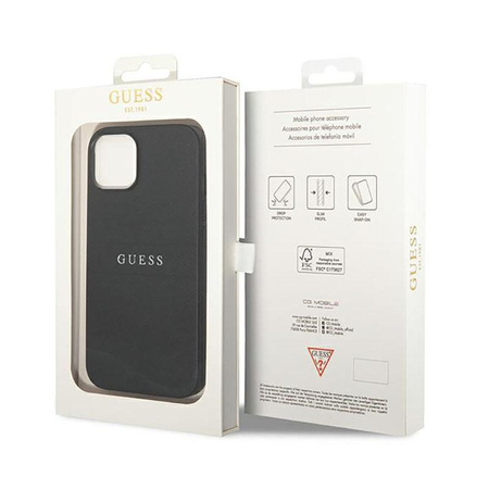 Guess Saffiano Metal Logo Stripes - iPhone 14 Plus Case (black)