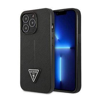 Guess Saffiano Triangle Logo Case - Hülle für iPhone 14 Pro (Schwarz)
