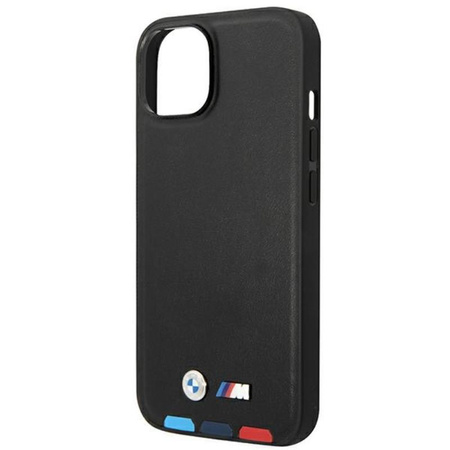 BMW Leder Hot Stamp Tricolor - iPhone 14 Tasche (Schwarz)