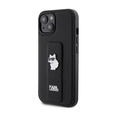 Karl Lagerfeld Gripstand Saffiano Choupette Pins - pouzdro pro iPhone 15 (černé)