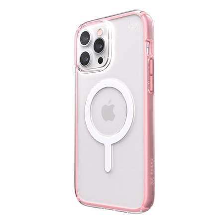 Speck Presidio Perfect-Clear avec Impact Geometry + MagSafe - Coque pour iPhone 13 Pro Max avec revêtement MICROBAN (transparent/rose)