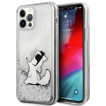 Karl Lagerfeld Liquid Glitter Choupette Fun - pouzdro pro iPhone 12 / iPhone 12 Pro (stříbrné)