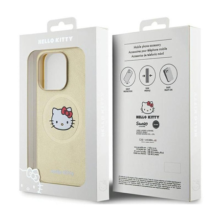 Hello Kitty Leder Kitty Head MagSafe - iPhone 15 Pro Tasche (Gold)