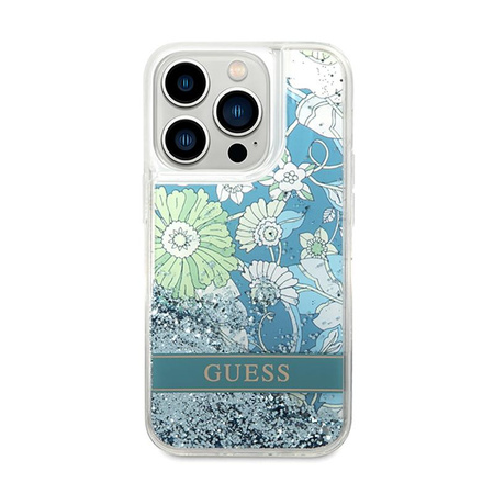 Guess Liquid Glitter Flower - Hülle für iPhone 14 Pro (Grün)