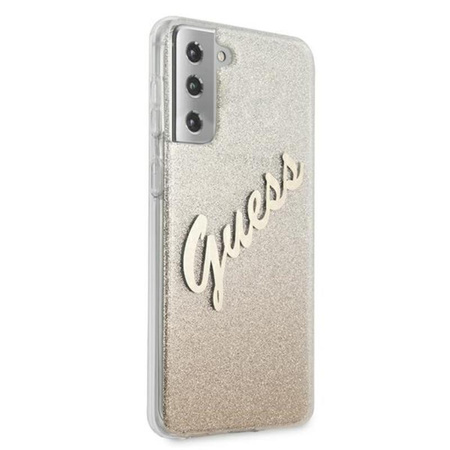 Guess Glitter Gradient Script - pouzdro pro Samsung Galaxy S21 (zlaté)