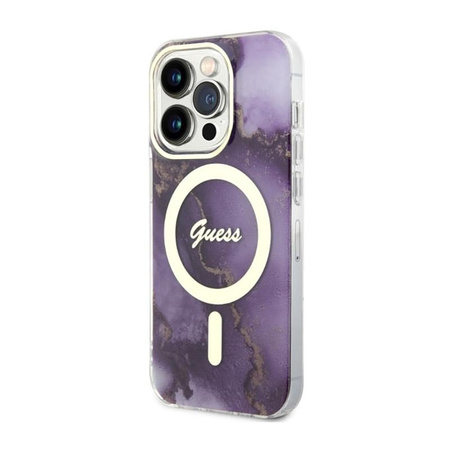 Guess Golden Marble MagSafe - Schutzhülle für iPhone 14 Pro (Lila)