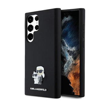 Karl Lagerfeld szilikon Karl & Choupette fém kitűző - Samsung Galaxy S24 Ultra tok (fekete)