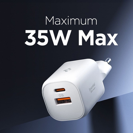 Nabíječka Spigen Essential EE352EU GaN Pro - USB-C + USB-A 35W do zásuvky (bílá)