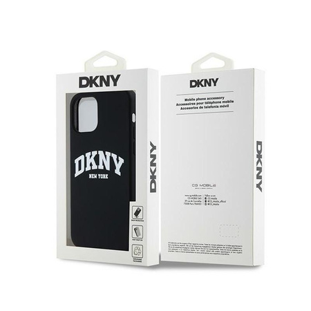 DKNY Liquid Silicone White Printed Logo MagSafe - pouzdro pro iPhone 12 / iPhone 12 Pro (černé)