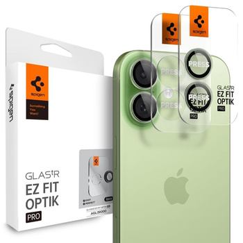 Spigen Optik Pro GLAS.TR EZ Fit Camera Protector 2-Pack - Ochranné sklo na objektiv pro iPhone 16 / 16 Plus / 17 (Zelená)
