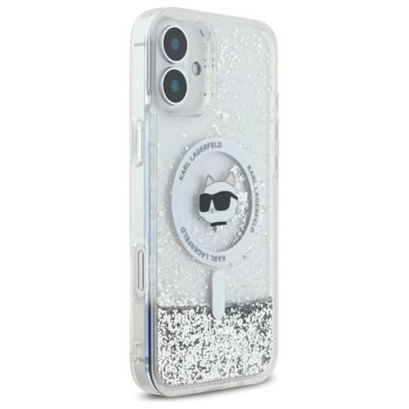 Karl Lagerfeld Liquid Glitter Choupette Head MagSafe - Pouzdro pro iPhone 16 (průhledné)