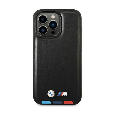 BMW Leather Hot Stamp Tricolor MagSafe - Étui pour iPhone 14 Pro Max (Noir)