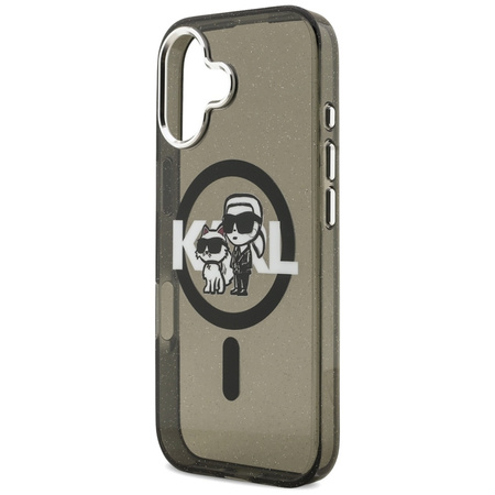 Karl Lagerfeld IML Glitter Karl & Choupette Sketch Logo MagSafe - Custodia per iPhone 17 (Nero)