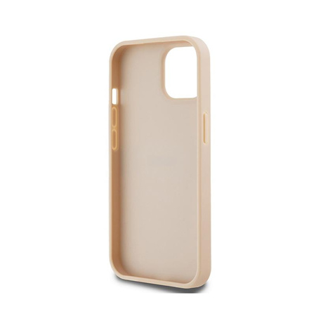 DKNY Bőr mono csíkos és fém logóval - iPhone 15 / 14 / 13 tok (rózsaszín)