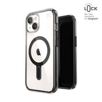 Speck Presidio Perfect-Clear ClickLock & Magsafe - pouzdro pro iPhone 16e / iPhone 15 / iPhone 14 / iPhone 13 (Clear / Frosted Black / Slate Grey)