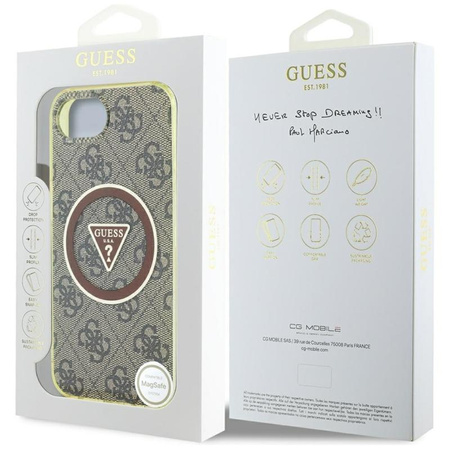 Guess IML Metal Glitter 4G Circle Triangle MagSafe - Case for iPhone 16e (brown)