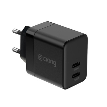 Crong Ultra Compact GaN - 2x USB-C 35W PD 3.0 nástěnná nabíječka s PPS (černá)