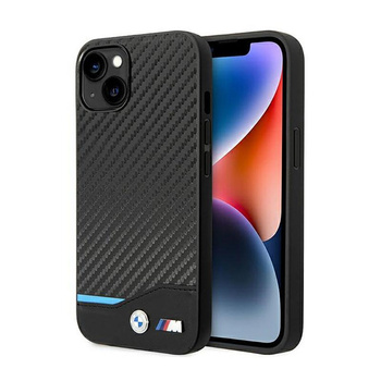 BMW Leather Carbon Blue Line - pouzdro pro iPhone 14 Plus (černé)
