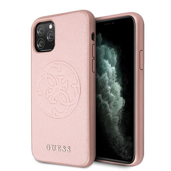 Guess Saffiano 4G Circle Logo - iPhone 11 Pro Tasche (rosa)