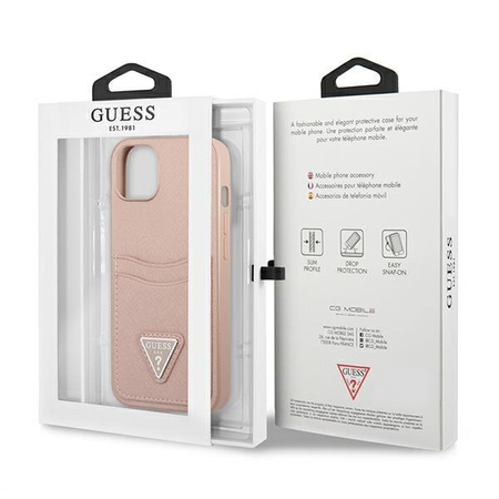 Guess Saffiano Double Card Triangle - Schutzhülle für iPhone 13 (Rosa)