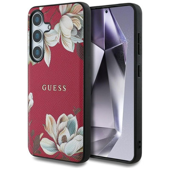 Guess Grained Printed Flower Pattern MagSafe - Hülle für Samsung Galaxy S25 (fuchsia)