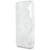 Guess Glitter Flowers Triangle Buttons MagSafe - étui pour Samsung Galaxy S25 (blanc)